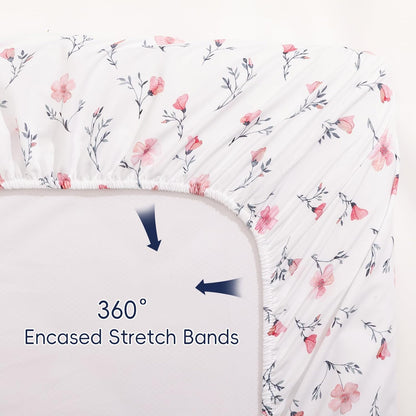 PHF 3 Pack Soft Mini Crib Sheets, Floral & Animal Pack N Play Sheets for Baby Boys Girls, No Slip Universal Fit for Pack N Play, Playard, Portable and Mini Crib Mattresses,Floral & Animal
