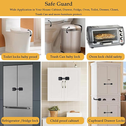 Fursafe&Q Child Safety Cabinet Proofing, Baby Cabinet Locks Adhesive Adjustable Child Safety Strap Locks Drawer Fridge Ovens Toilet Latches No Screws for Furniture Kitchen (Black, 12Pack)
