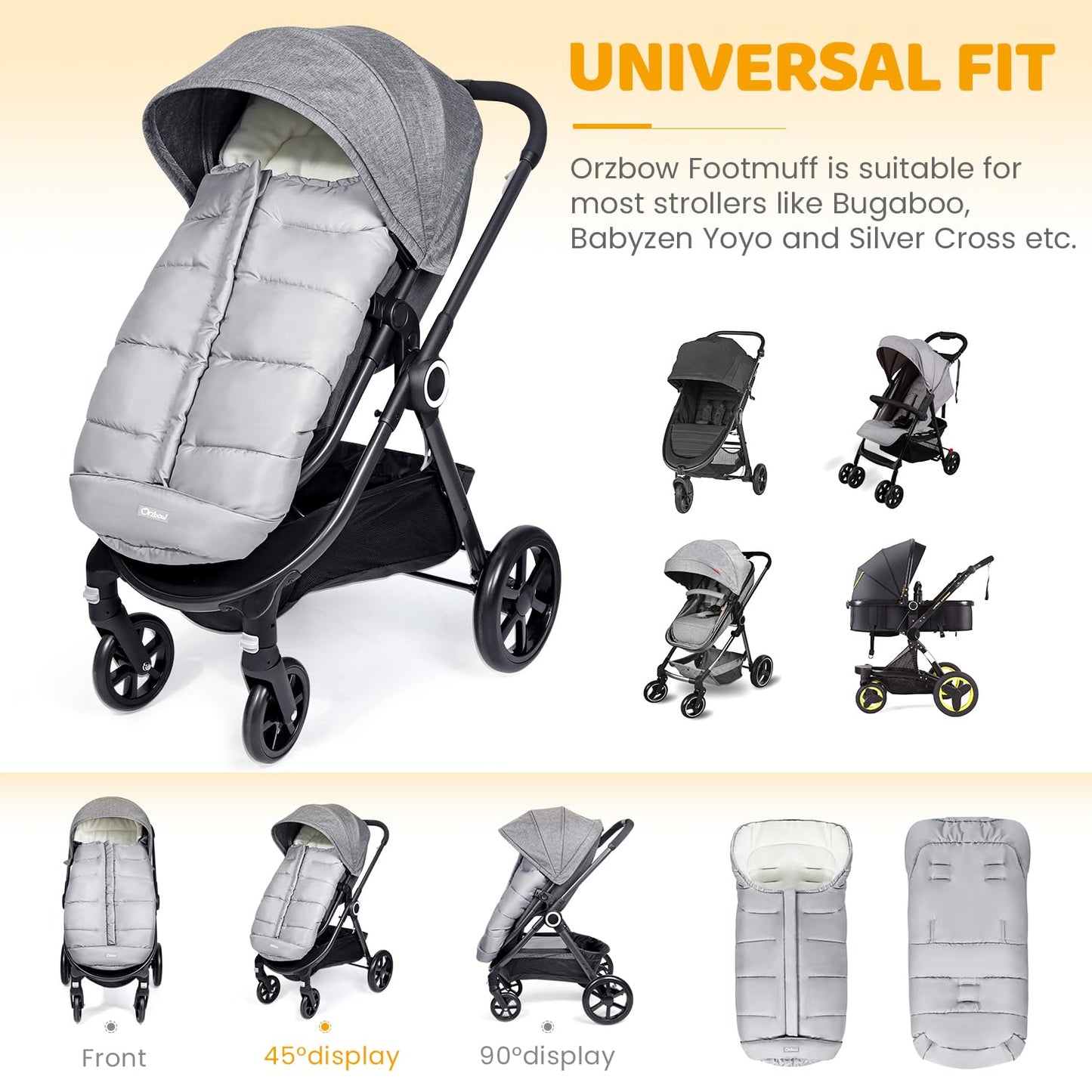 Orzbow Universal Footmuff for Stroller, Winter Warm Baby Stroller Bunting Bag, Waterproof Windproof Warm Polar Fleece Lined for Toddler Stroller Sleeping Bag, Black