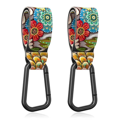 Baby Stroller Hooks for Hanging Bags, Universal Stroller Clips Accessories, Mommy Hook for Diaper Bag, Shopping Cart, Purse, Backpack - 2 Pack, Abstract Leaf