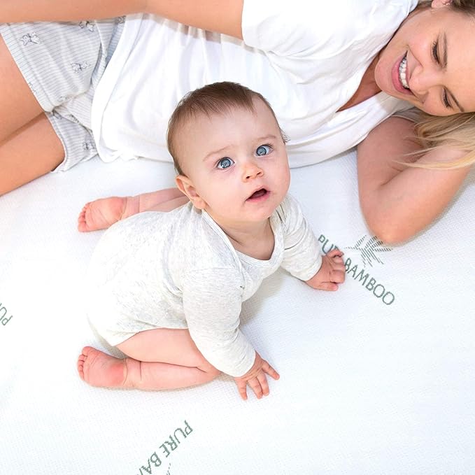 Full Mattress Protector by PURE BAMBOO, Waterproof - Viscose Derived from Bamboo, Breathable, Noiseless Mattress Cover Protects Against Moisture, Spills, Stains (Full)