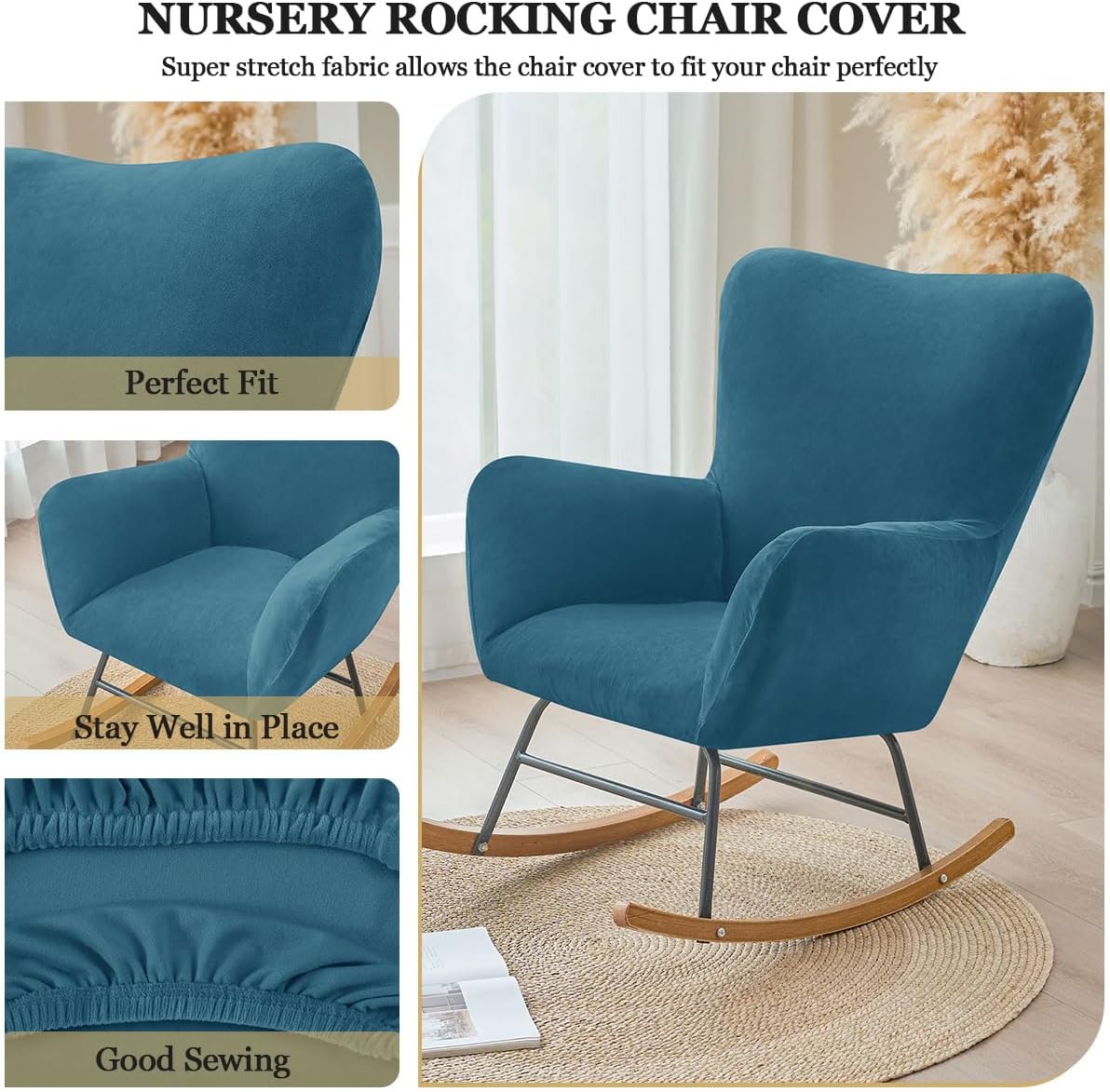 Levoberg Nursery Rocking Chair Cover Velvet Rocker Glider Chairs Cover Slipcovers Stretch Rocking Accent Chair Cover Recliner Armchair Slipcover for Nursery Living Room Bedroom Office Camel