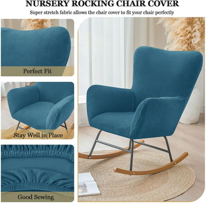 Levoberg Nursery Rocking Chair Cover Velvet Rocker Glider Chairs Cover Slipcovers Stretch Rocking Accent Chair Cover Recliner Armchair Slipcover for Nursery Living Room Bedroom Office Camel