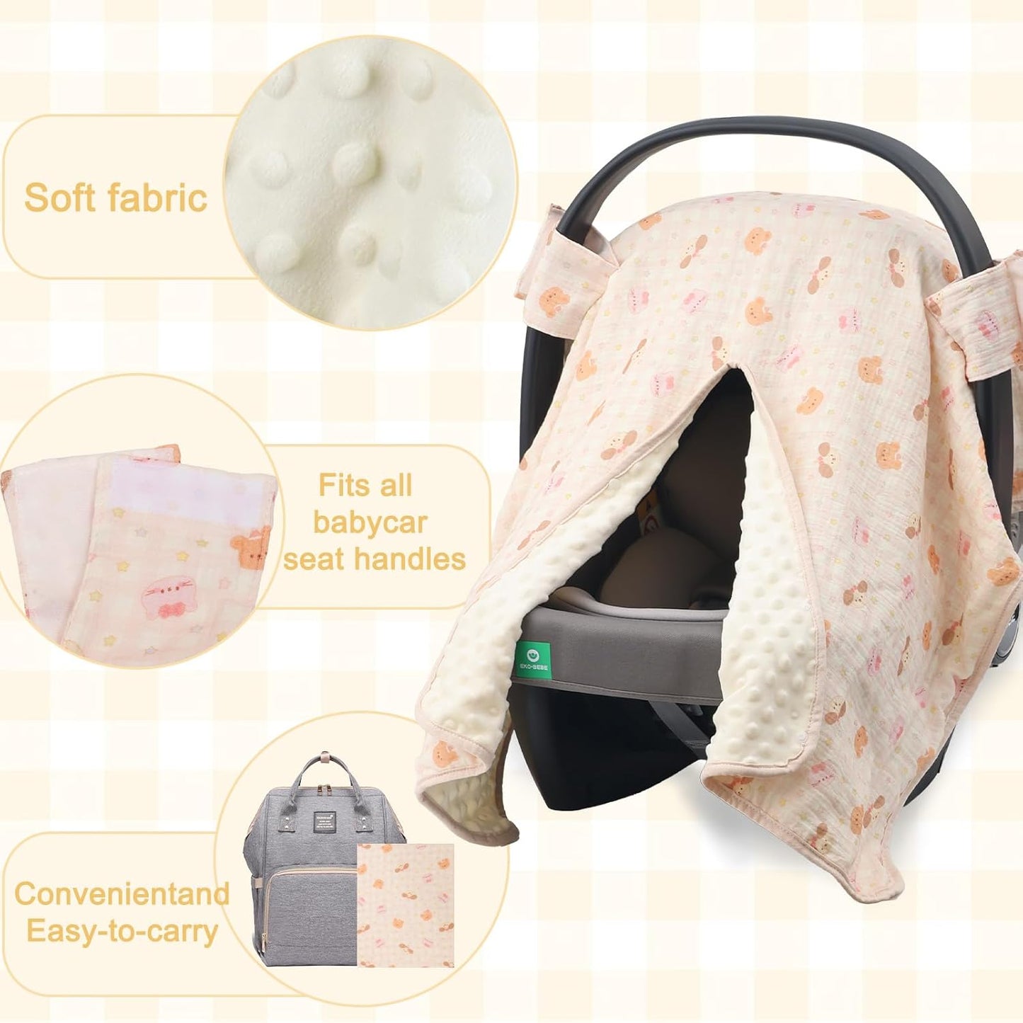 2-in-1 Baby Car Seat Cover & Canopy | Mom Nursing Cover, Easy Install Shield | Multi-Purpose for Winter Warmth & Summer Shade (Brown)