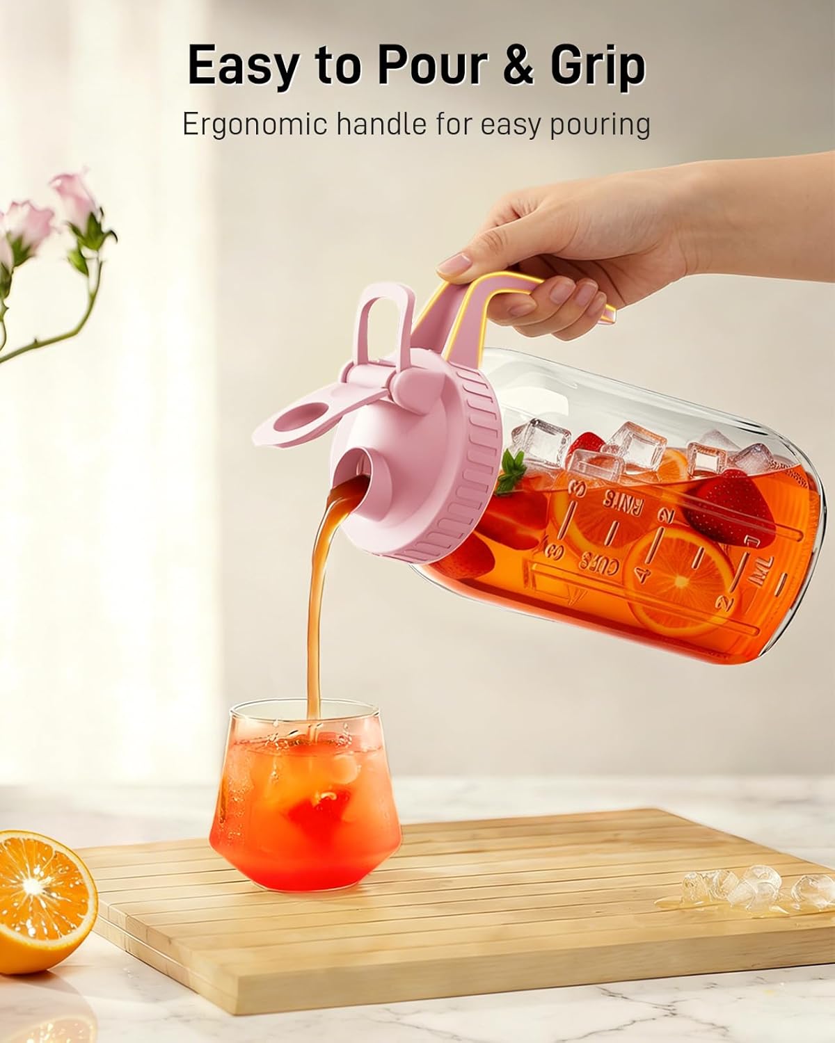 OneDream Breast Milk Pitcher 32oz Glass Pitcher with Lid, Formula Pitcher Leakproof Drip-Free Spout, Wide Mouth Mason Jar Pitcher for Easy Pouring, Dishwasher Safe Breastmilk Storage Pitcher
