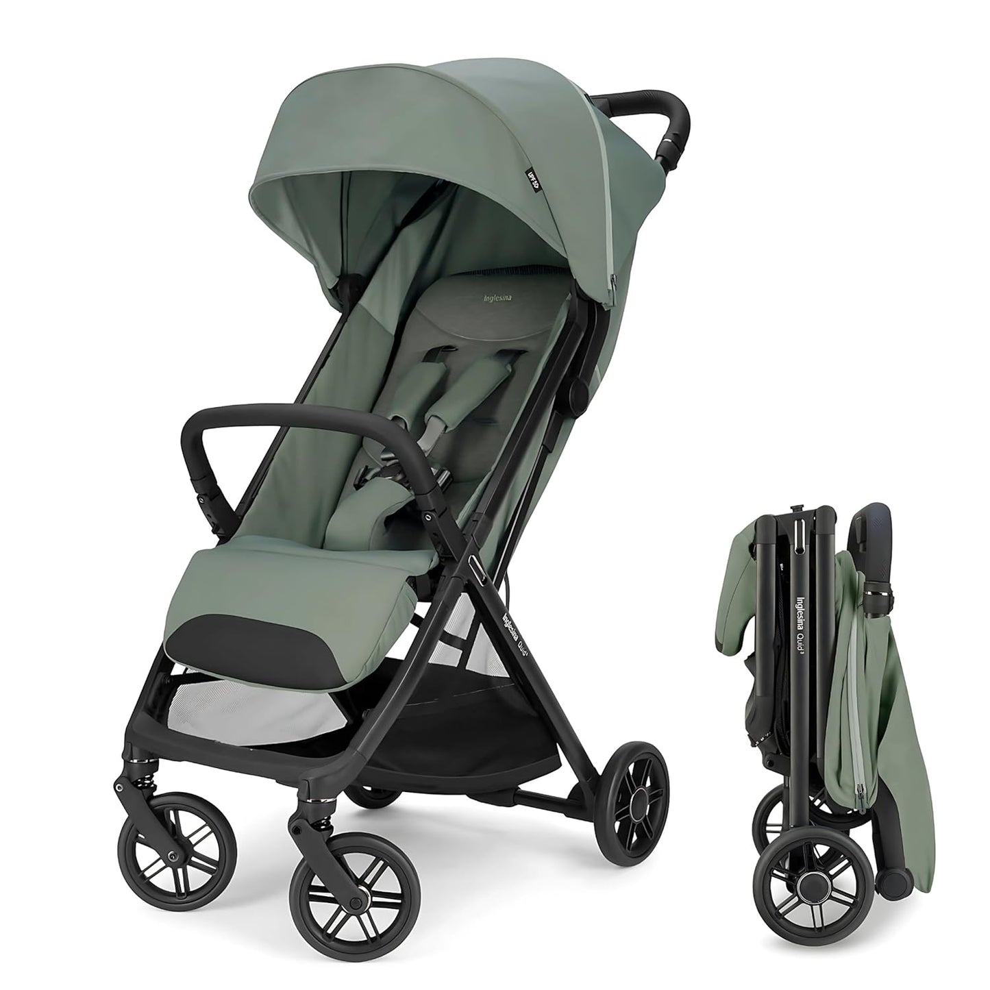 Inglesina Quid³ Lightweight Compact Travel Stroller for Baby & Toddler 0-55 lbs – One-Hand Fold, Reclining Seat, Airline Approved, Car Seat Compatible, UPF 50+ Canopy – Cosmic Black