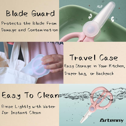 Baby Food Scissors with Travel Case, Ceramic Food Scissors Kids, Toddler Scissor with Safety Lock, Ideal for Pizza, Meats, Noodles, Vegetables, and Fruits (C)