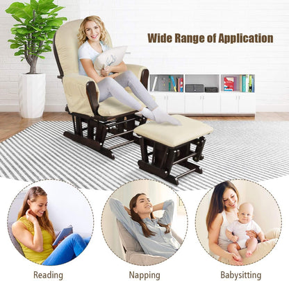 Costzon Nursery Glider with Ottoman, Upholstered Comfort Glider Rocker with Padded Cushion, Storage Pocket, Solid Wood Base, Rocking Chair Nursery for Breastfeeding, Napping (Light Gray)