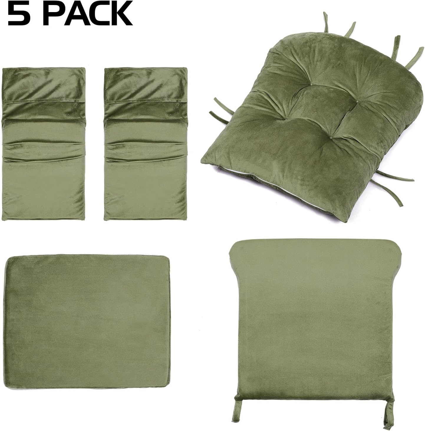 Lucky Monet 5Pcs Glider Rocker Replacement Cushions - Velvet Glider Cushions Replacement Set with Side Storage Pockets, Thick Glider Chair Cushions Washable & Non Slip, Cushion ONLY - Beige