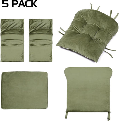 Lucky Monet 5Pcs Glider Rocker Replacement Cushions - Velvet Glider Cushions Replacement Set with Side Storage Pockets, Thick Glider Chair Cushions Washable & Non Slip, Cushion ONLY - Beige