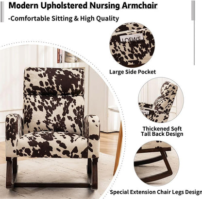HCHAIRH Rocking Chair Nursery, Upholstered Fabricr Nursing Rocking Chairs with Soft High Back, Modern Nursery Glider Rocker for Mom Living Room, Bedroom, Camel
