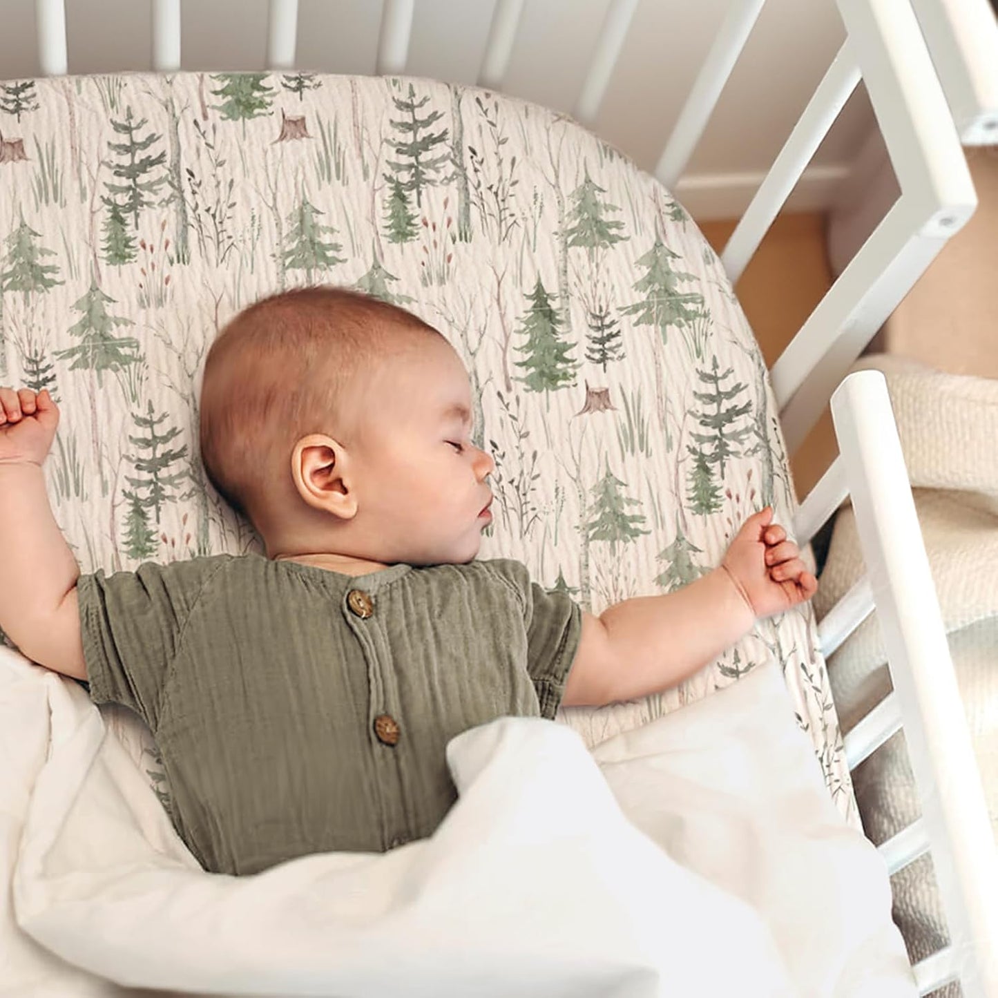 lulumoon Baby Bassinet Sheets Muslin: Cotton Bedside Bassinet Sheets Leaf for Boys - Fitted for Bedside Sleeper Mattress