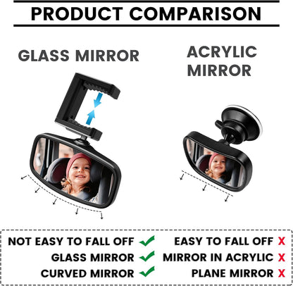 Baby Car Mirror - Easily Monitor Babies & Pets with Wide Field of View, Rear Facing for All Cars
