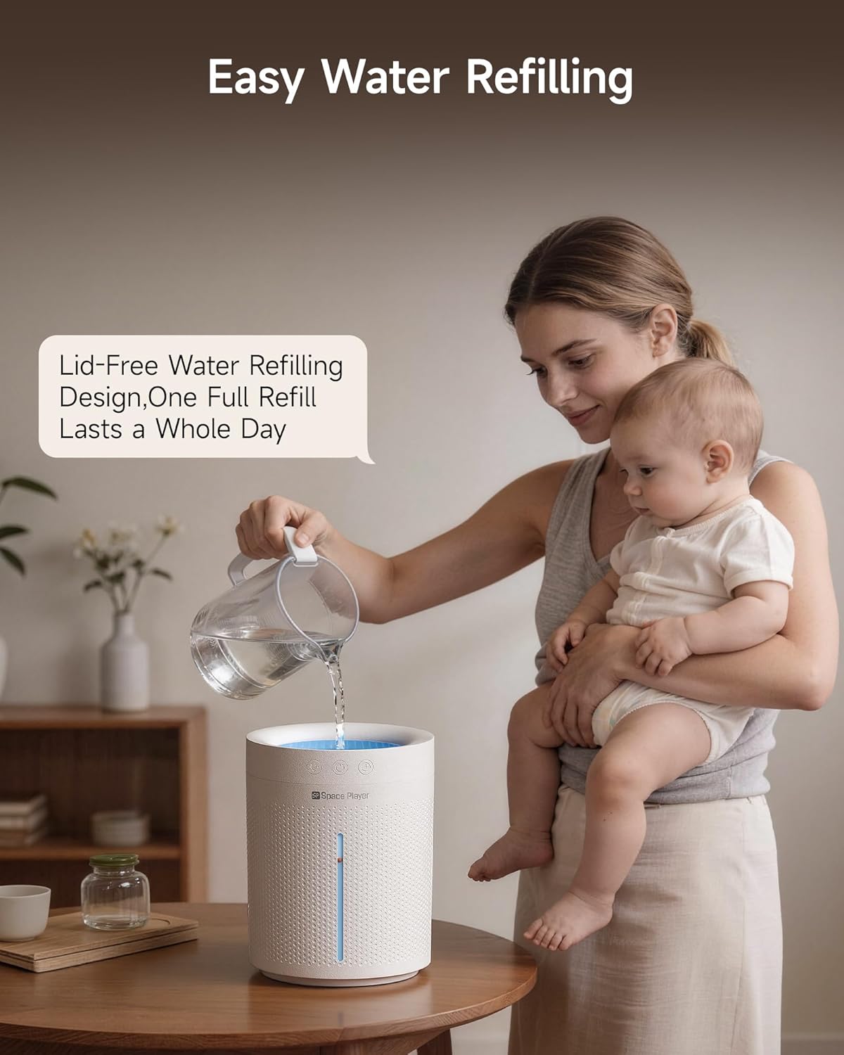 Space Player Cordless Humidifier for Bedroom, 3L Top Fill Cool Mist Ultrasonic, 4000mAh Portable, Quiet 23dB, Auto Shut-Off Timer, Easy Clean, for Baby Nursery, Plants, Home Office