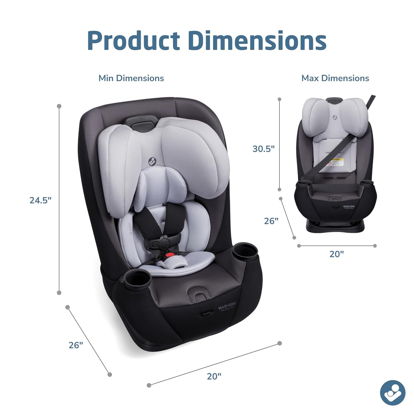 Maxi-Cosi Pria All-in-One Convertible Car Seat, Infant to Toddler Car Seat, Easy-Install Harness, Machine-Washable Cover, 5-100 lbs, Sea Shadow