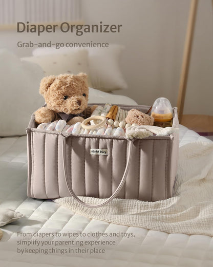 Blissful Diary Baby Diaper Caddy Organizer, Stylish Storage Basket for Newborn Essentials and Diaper Station, Gift for Baby Shower and Registry Must-Have, Mocha Brown