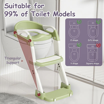 3-in-1 Potty Training Seat with Ladder Toddler Toilet Ladder Kid’s Toilet Chair for Little Boys Girls, with Urinals, Toddler Anti-Slip Step Stool Ladder and Splash Guard - Grey