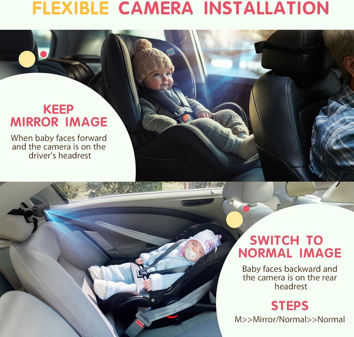 Baby Car Camera USB with No.1 Clarity, 5'' HD 1080P IPS Baby Car Monitor with 3X Zoom, Backseat/Carseat/Rear Seat Camera with Ultra Night Vision, Easy No-Damage Install, S100P(5inch Black)