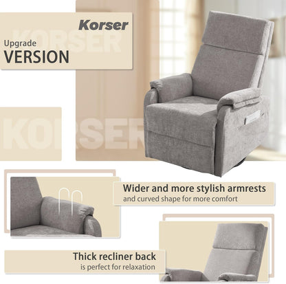 Korser Recliner Chair, Swivel Rocking Recliner Chair for Adults, Glider Rocking Chair, Small Nursery Chair Recliner for Living Room, Reclining Chair with Modern-Designed Armrests, Chenille, Beige