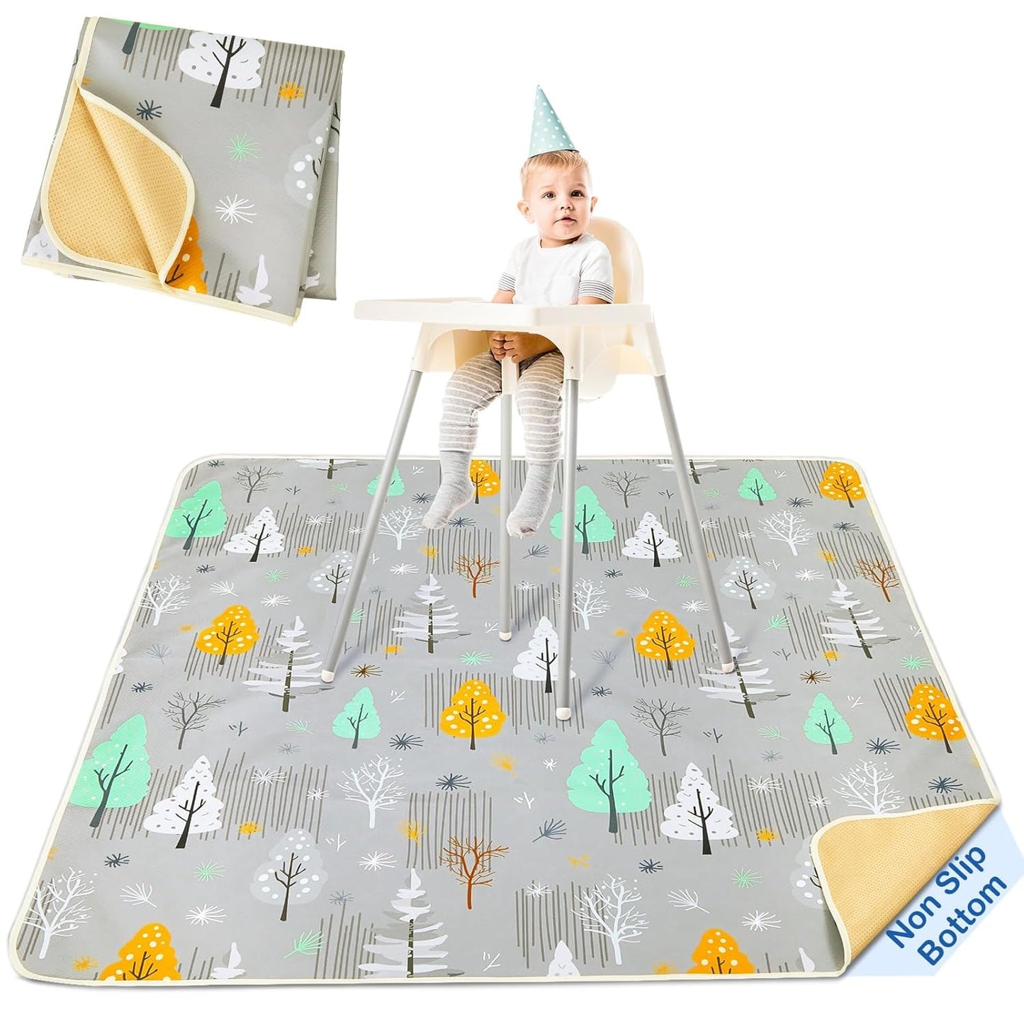 Basumee Splat Mat High Chair Mat Waterproof Baby Play Splat Mat for Under High Chair Food Catcher Highchair Mat for Floor Non Slip Bottom, Pink Rainbow, 46x42 Inches