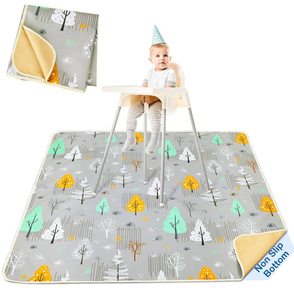 Basumee Splat Mat High Chair Mat Waterproof Baby Play Splat Mat for Under High Chair Food Catcher Highchair Mat for Floor Non Slip Bottom, Pink Rainbow, 46x42 Inches