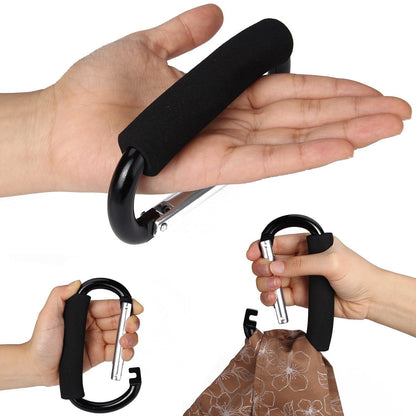 Large Stroller Hooks for Mommy, 2 pcs Carabiner Stroller Hook Organizer for Hanging Purses, Diaper Bag, Shopping Bags. Clip Fits Single/Twin Travel Systems, Car Seats (Black+Rose)