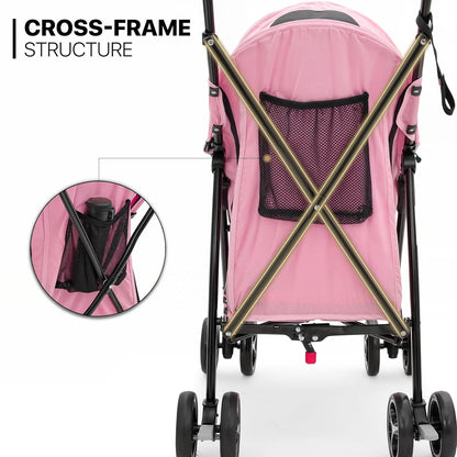 MoNiBloom 4 Wheels Pet Stroller, Easy-Fold Puppy Cage Jogger Stroller with Sun Cover, Pad and Rear Storage Bag, Breathable and Visible Mesh for Small/Medium Pets up to 22 lbs, Black