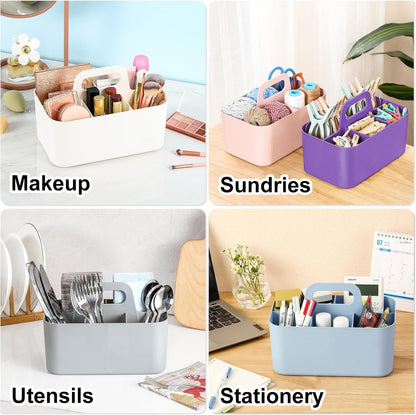 Multiuse Caddy Organizer with Handle, Portable Divided Plastic Tote Bin - Art Craft, Stationary Pen Marker Crayons, Makeup Hair Supplies Storage - Bathroom, Classroom, Dorm, Office, Desk Holder - Pink