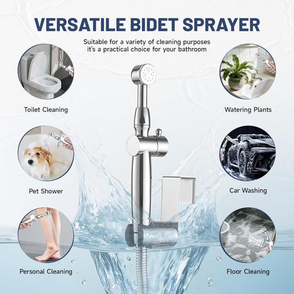 Chrome Handheld Bidet Sprayer for Toilet with Bidet Hose Brass Cloth Diaper Sprayer Bathroom Toilet Attachment for Feminine Wash, Wall Mount or Toilet Mount