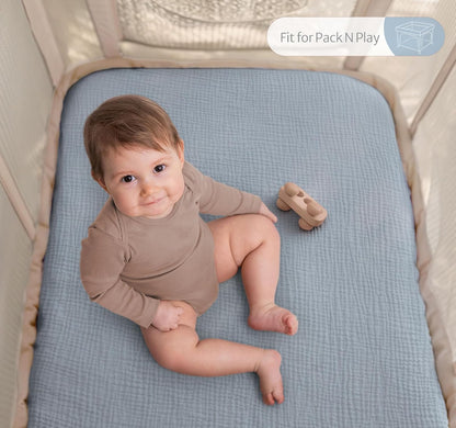 Blissful Diary Muslin Bassinet Sheets for Baby Girls Boys, Boho Soft Cotton Fitted for Oval Hourglass Rectangle Mattress, 2 Pack(Sunshine&Brown)