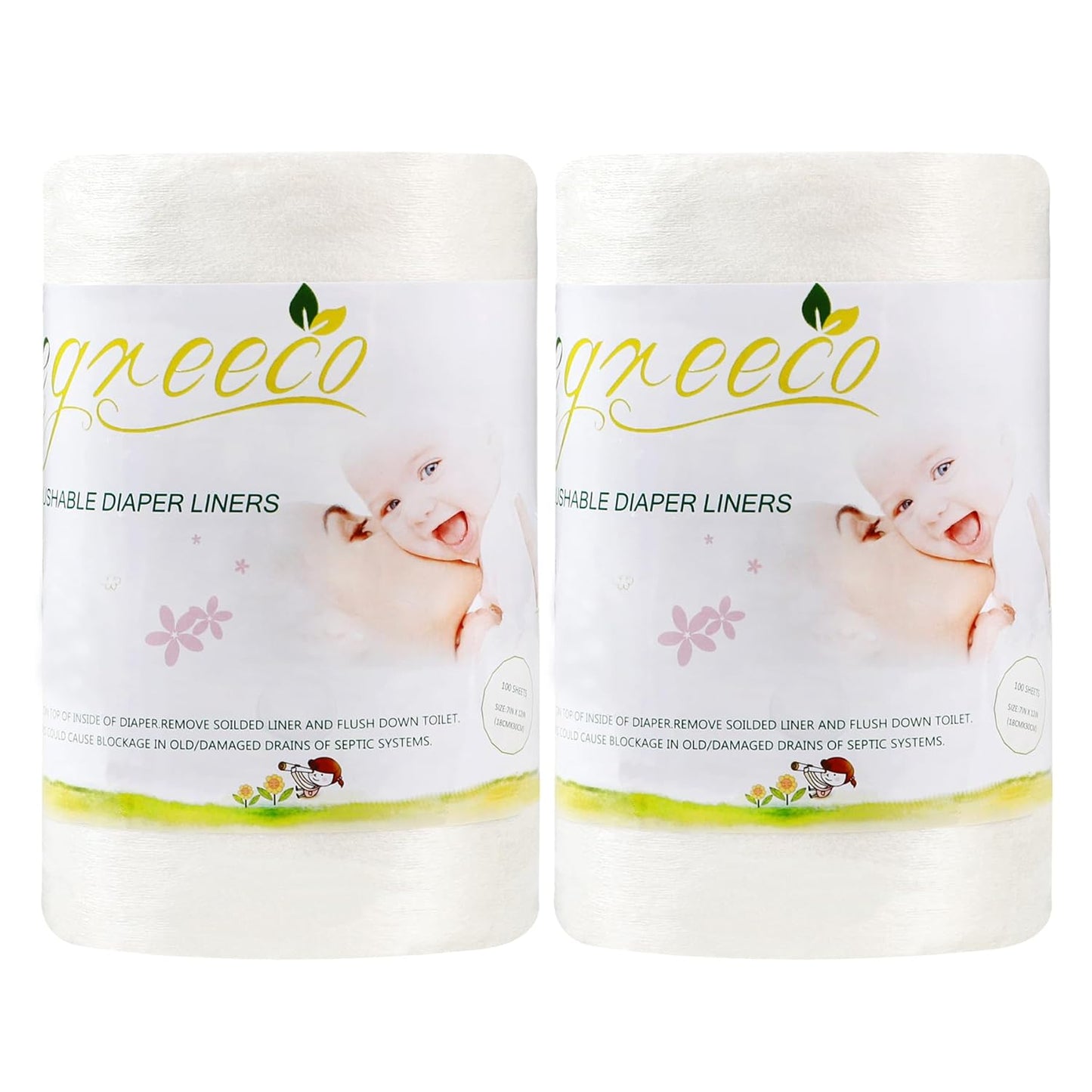 wegreeco Unscented Diaper Liners,Fragance Free and Chlorine Free - 100 Sheets Per Roll (1 Roll)