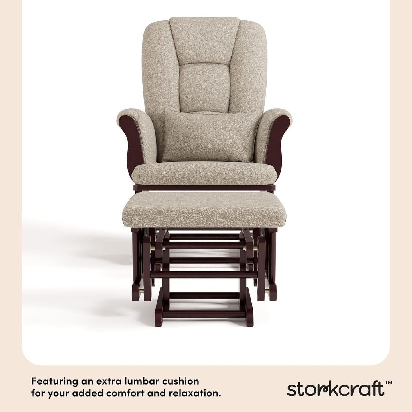 Storkcraft Tuscany Glider with Ottoman (Black/Gray) — GREENGUARD Gold Certified, Bonus Lumbar Cushion Included, Solid Wood Base, Smooth Motion, Award-Winning Nursery Rocking Chair, Glider and Ottoman