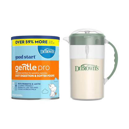 Dr. Brown's Baby Formula Mixing Pitcher with Adjustable Stopper, Locking Lid, & No Drip Spout, 36oz, BPA Free, Olive & Good Start Baby Formula Powder, 32 Ounce For 0-12 Months