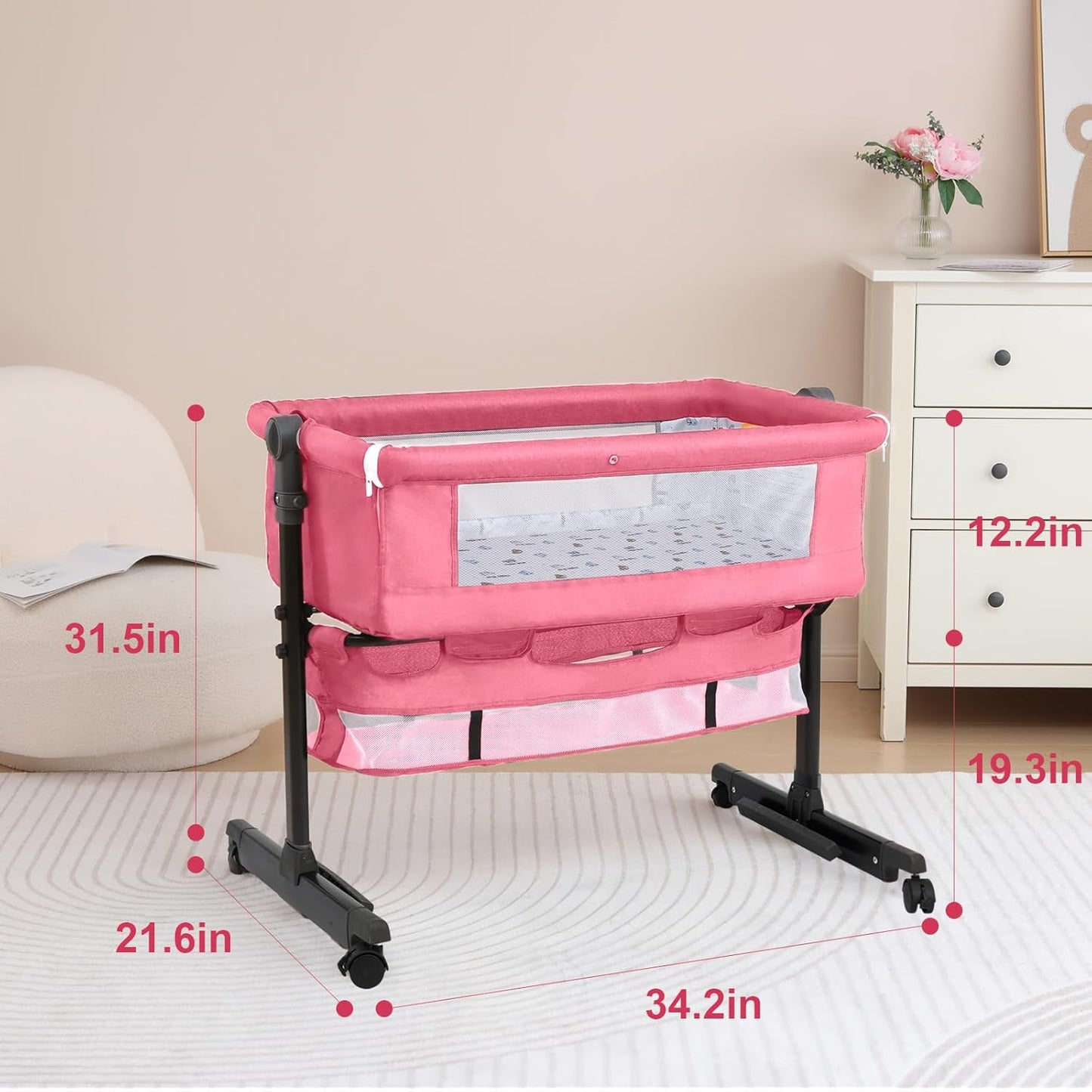 YADAQE Baby Bassinet, Baby Basinet Bedside Sleeper, Easy to Fold Portable Crib Side Bassinet 2025new Style Girl/boy bassinets(Light Grey)