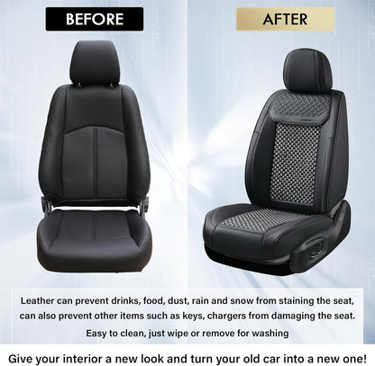Coverado Leather Seat Covers for Car, Waterproof Car Seat Covers Full Set, 2 in 1 Conversions Car Seat Cover Protector Car Accessories Universal Fit for Most Cars SUVs and Trucks Beige