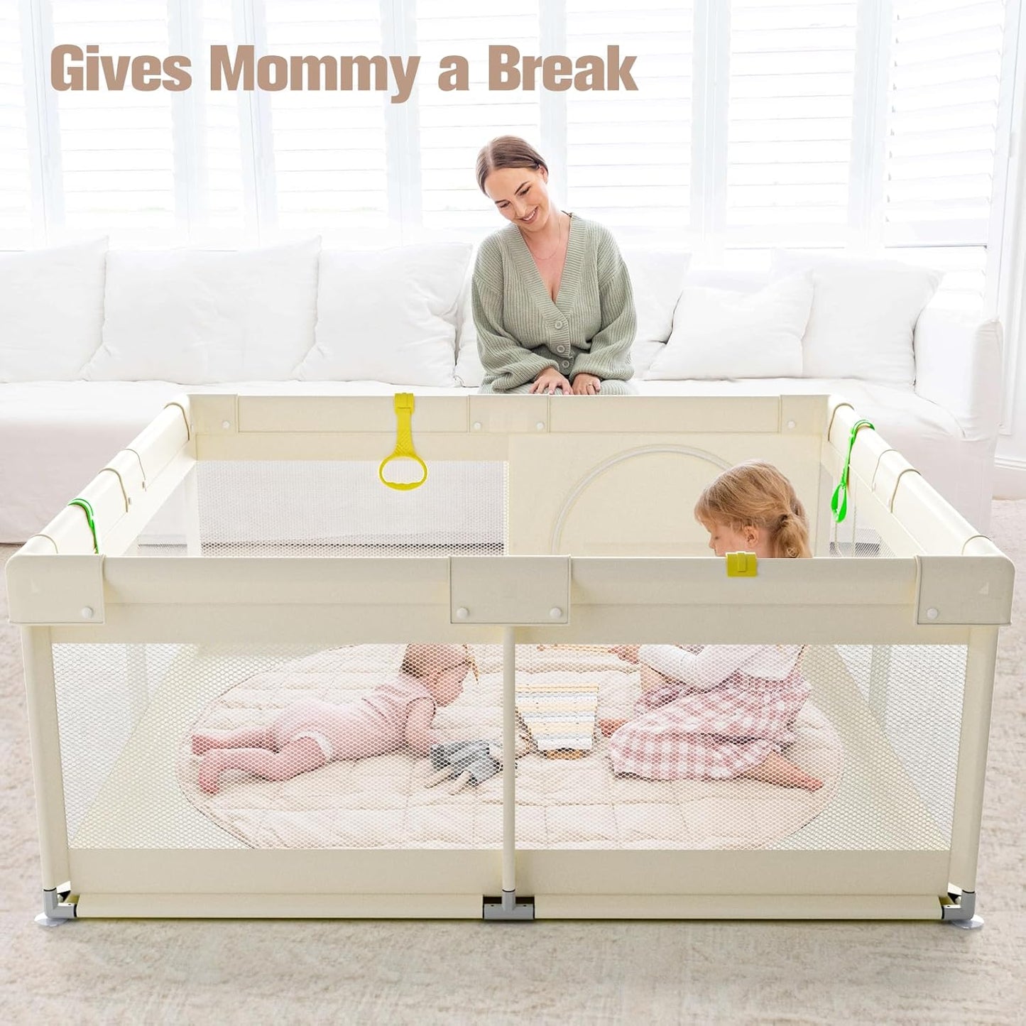 ZEEBABA Baby Playpen with Mat, Playpen for Babies and Toddlers, Small Baby Play Pens, Play Yard for Infants with Play Mat, 47x47inch Playard with Gate