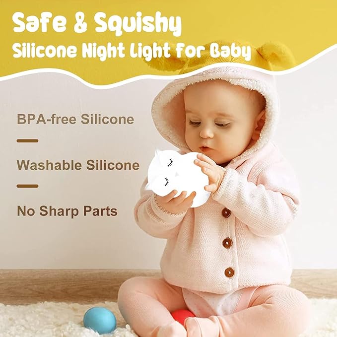 Baby Night Light for Car Seat- Dimming Function 9 Colors Changing Eye Caring Portable Rechargeable & Timing Bedside Lamp Light Up Toddler Bed Room Travel Essentials Squishy Silicone Infant BPA Free