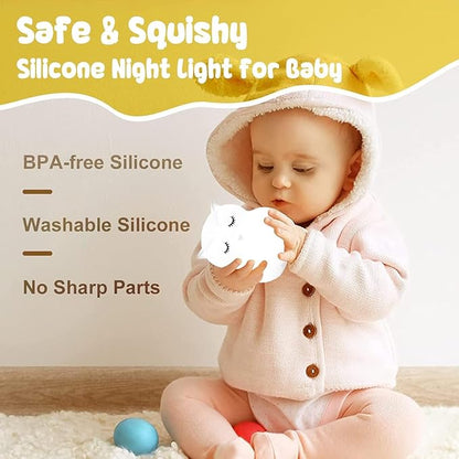 Baby Night Light for Car Seat- Dimming Function 9 Colors Changing Eye Caring Portable Rechargeable & Timing Bedside Lamp Light Up Toddler Bed Room Travel Essentials Squishy Silicone Infant BPA Free