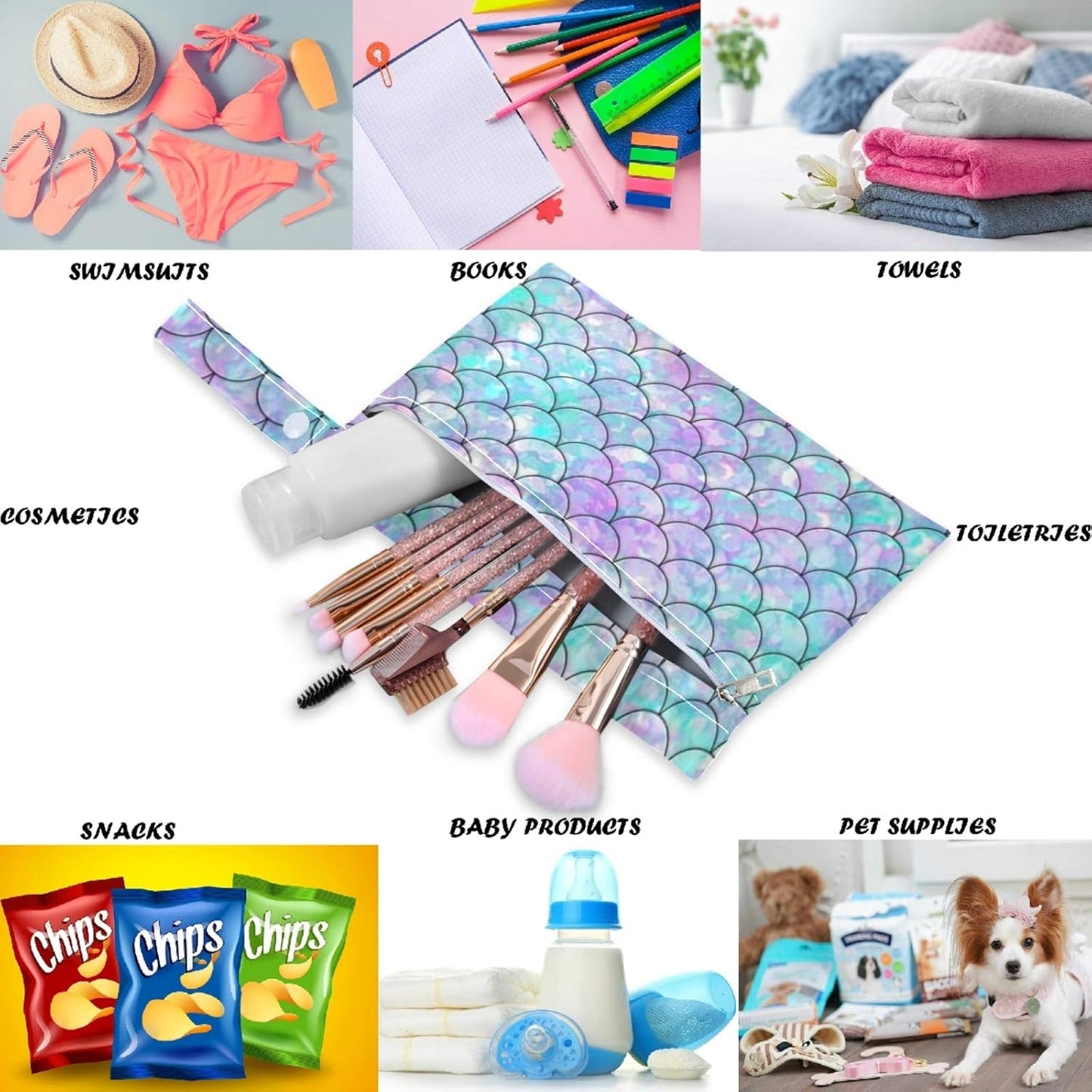 visesunny Leopard Grain 2Pcs Wet Bag with 2 Zippered Pockets Snap Handle Washable Reusable Roomy for Travel,Beach,Pool,Daycare,Stroller,Diapers,Dirty Gym Clothes, Wet Swimsuits, Toiletries