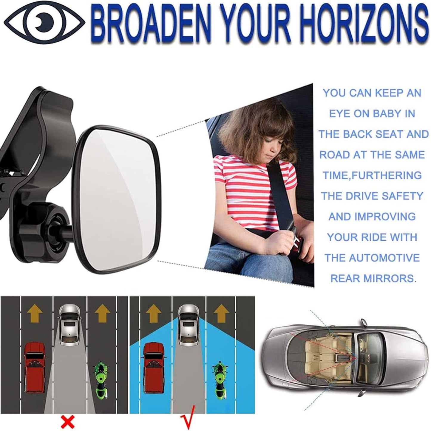 Baby Car Mirror - Adjustable Wide Angle Rearview for Infant Toddler Backseat Safety