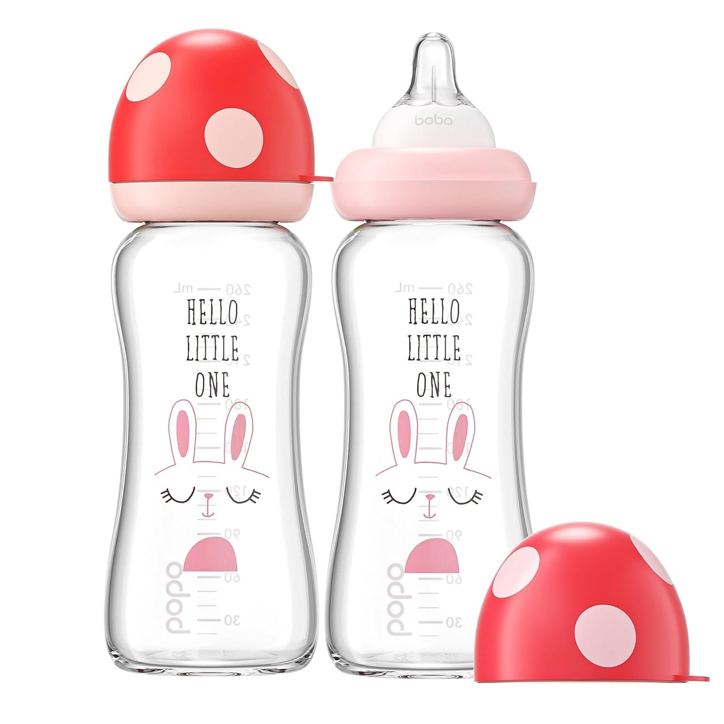 YOHKOH Natural Glass Baby Bottle with Level 1 Slow Flow Nipple, Newborn Anti-Colic Baby Bottles, Wide Neck Mushroom Baby Glass Bottle (Multicolour-A, 3.4oz (Pack of 4))