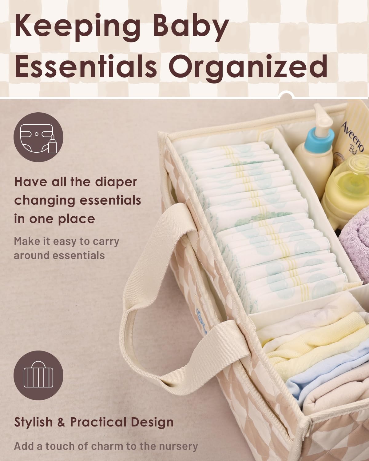 Tiny Marvels Diaper Caddy Organizer for New Parents, Baby Diaper Caddy with Water-Resistant Fabric, Structured Diaper Caddy Basket for Nursery, Car & Travel