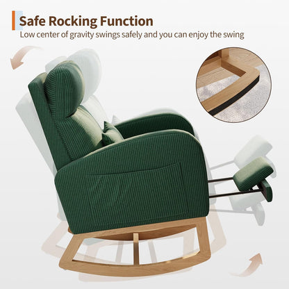GarveeHome Teddy Fleece Rocking Chair, Modern Nursery Glider Chair with Side Pockets and Pillow, Rocker Chair for Living Room Bedroom Nursing Room, Pink