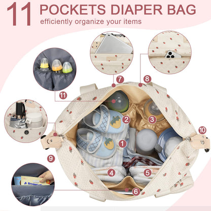 Pritent Diaper Bag Tote - Diaper Baby Bags with Pacifier Case, Shoulder Straps, Stroller Clips, Waterproof Large Mommy Maternity Travel Baby Bag for Mom and Dad, Green, Medium