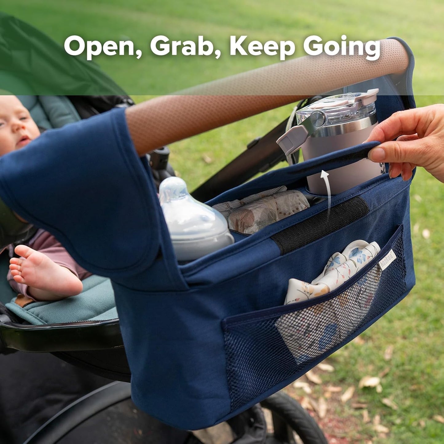 haakaa Universal Stroller Organizer - Black, Single Cup Holder, Stroller Caddy Accessories with Shoulder Strap & Extra Non-Slip Stroller Hook, Fits Most Strollers