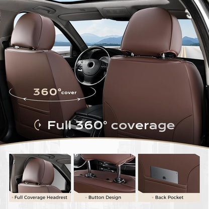 Coverado Leather Seat Covers for Car, Waterproof Car Seat Covers Full Set, 2 in 1 Conversions Car Seat Cover Protector Car Accessories Universal Fit for Most Cars SUVs and Trucks Beige