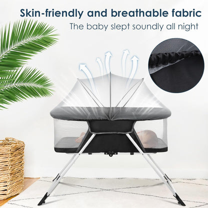 Portable Baby Bassinet - Foldable Bedside Bassinet, Lightweight Playpen with Mosquito Net, 42.5 x 40.2 x 20.8 inches, Black