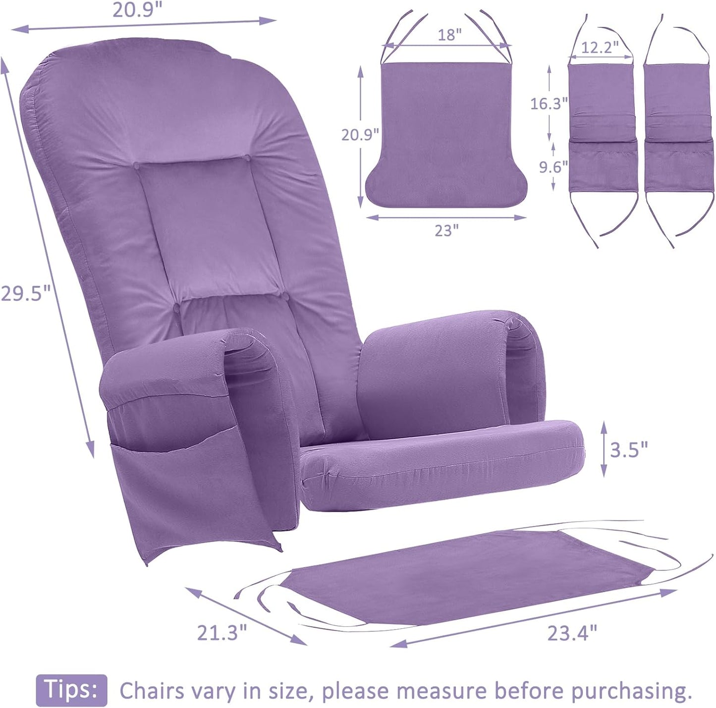 BECHAEO 5PCS Suede Glider Rocker Replacement Cushions with Ottoman Cover Thicken Soft Rocking Chair Cushion Set for Indoor Nursery Glider Rocking Chair, Blue