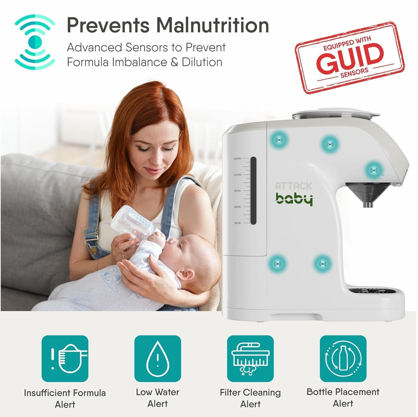 Formula Maker Machine - Upgraded Accurate WiFi Formula Dispenser with Inbuilt Sensors to Prevent Malnutrition - Instant Heating & Automatic Mixing - Quick Warm Bottle (White)