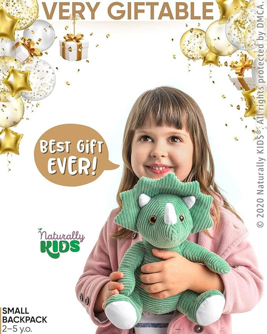 Green Triceratops Plush Stuffed Animal, Dinosaur Gifts for Kids 3-5, Dinosaur Backpack, Toddler Backpack for Boys, Girl